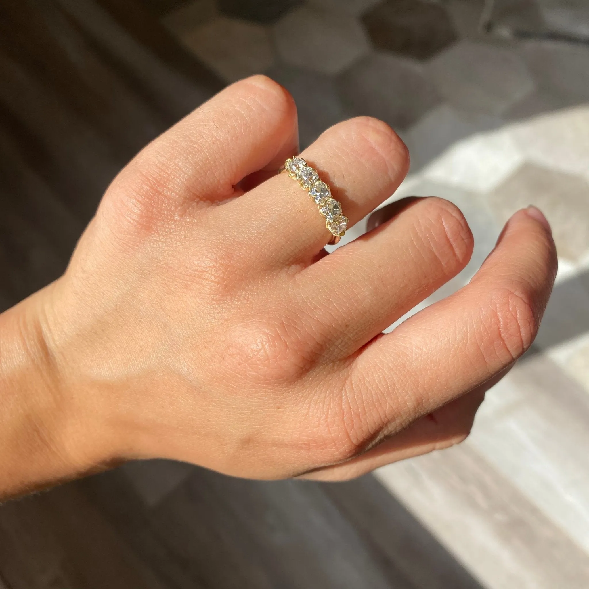 1.34ctw Old Mine Cut Diamond 5-Stone Band