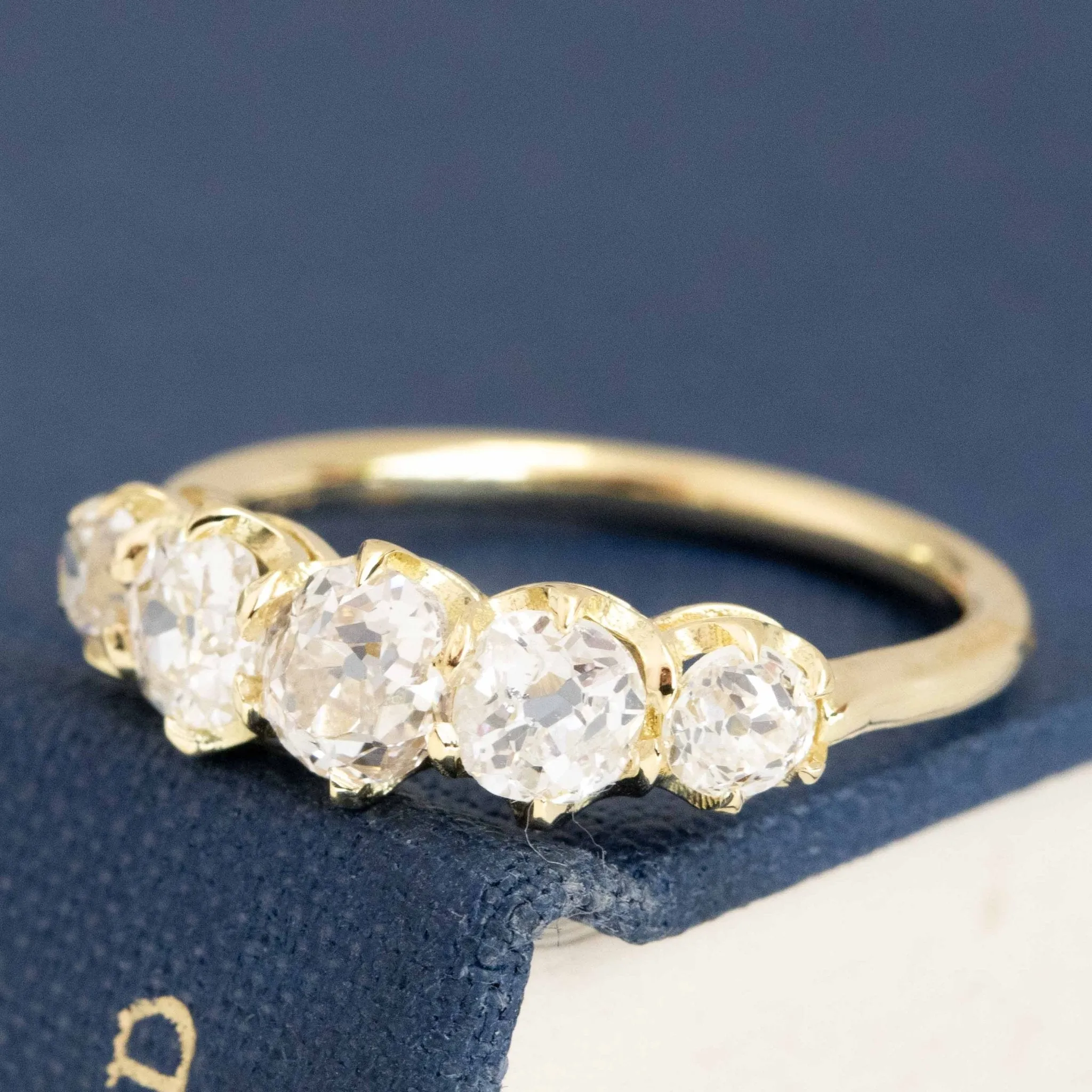 1.38ctw Old European Cut Diamond Graduated 5-Stone Band