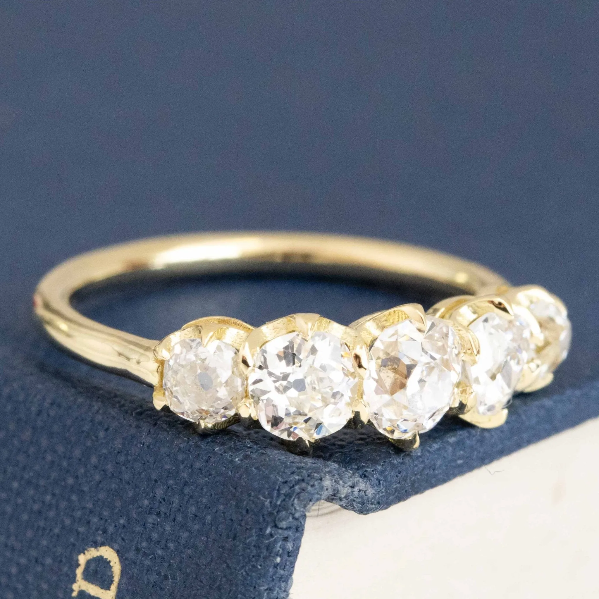 1.38ctw Old European Cut Diamond Graduated 5-Stone Band