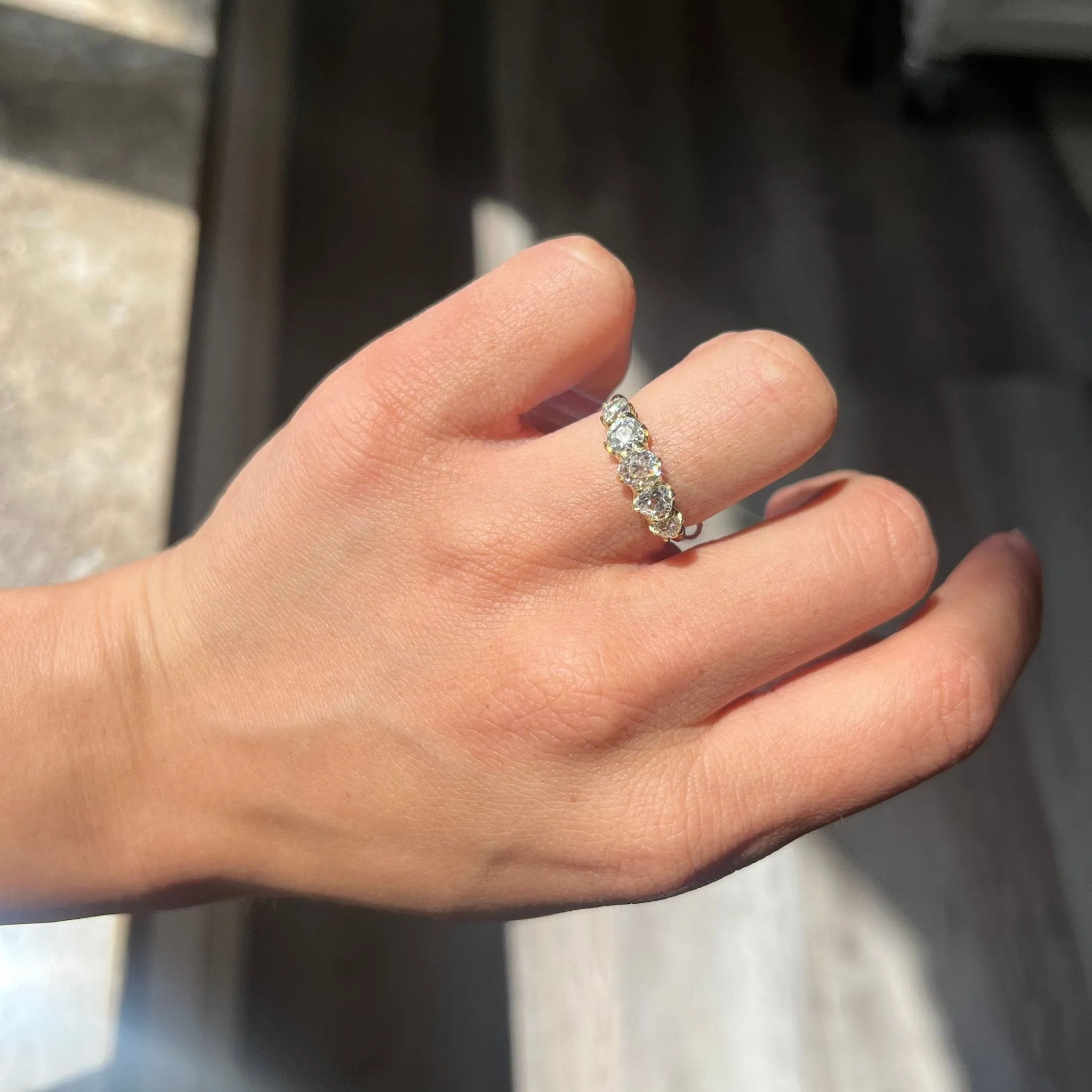 1.38ctw Old European Cut Diamond Graduated 5-Stone Band