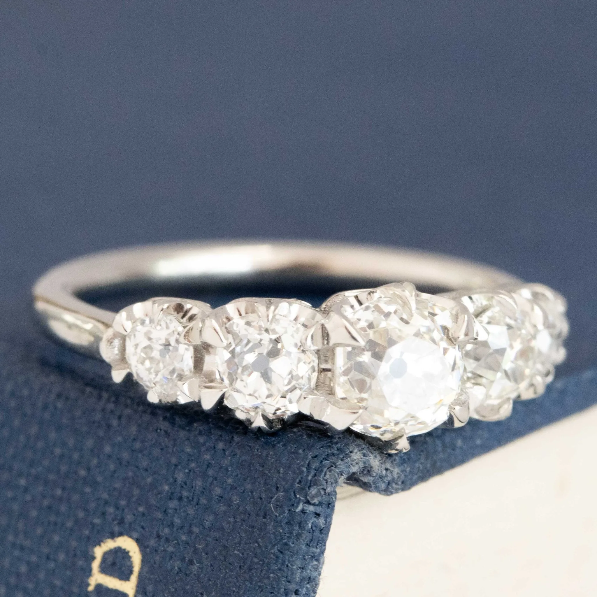 1.46ctw Old Mine Cut Diamond Graduated 5-Stone Band