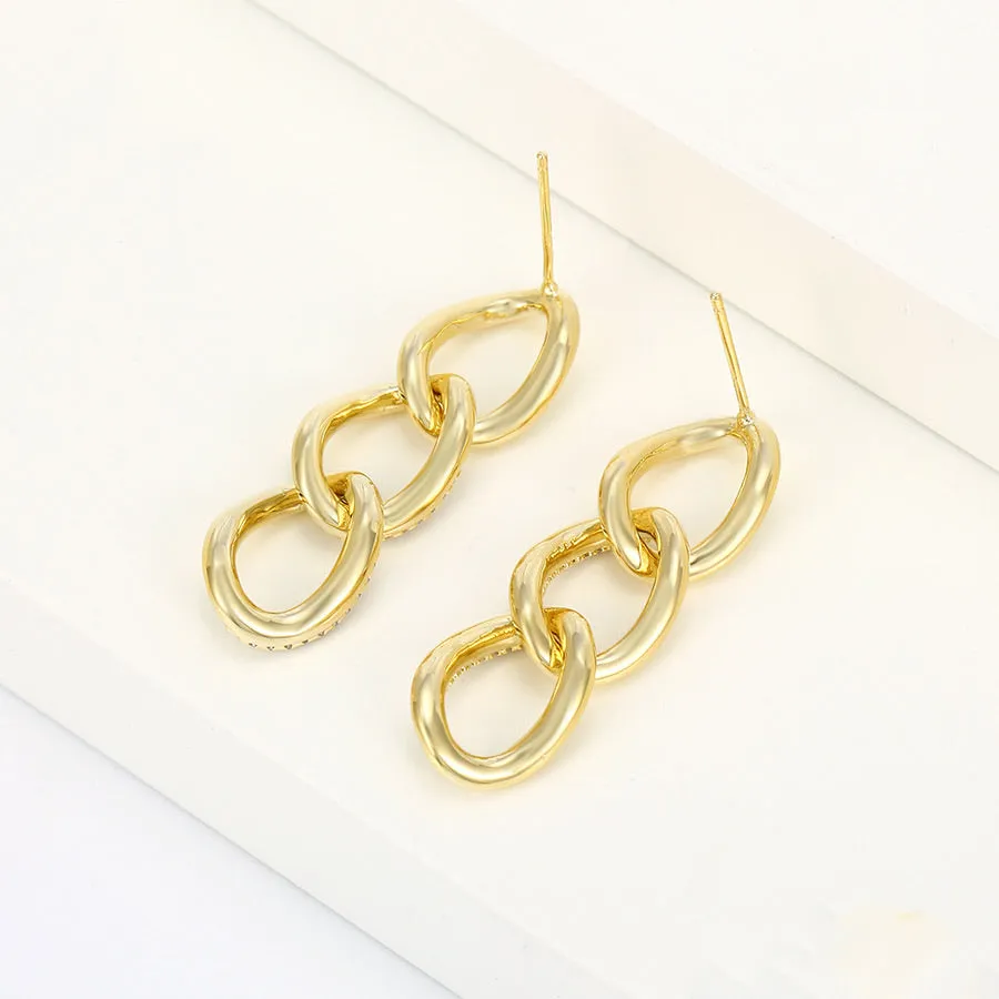 14K Gold Plated Diamond Chunky Chain  Earring