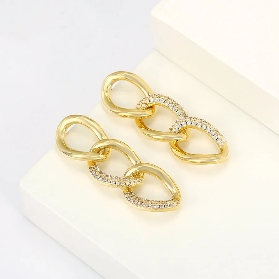 14K Gold Plated Diamond Chunky Chain  Earring