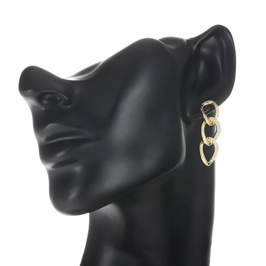 14K Gold Plated Diamond Chunky Chain  Earring