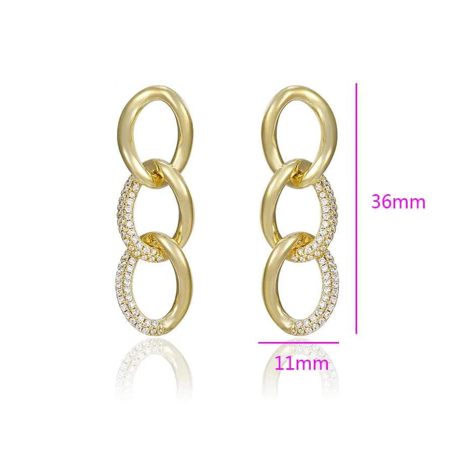 14K Gold Plated Diamond Chunky Chain  Earring