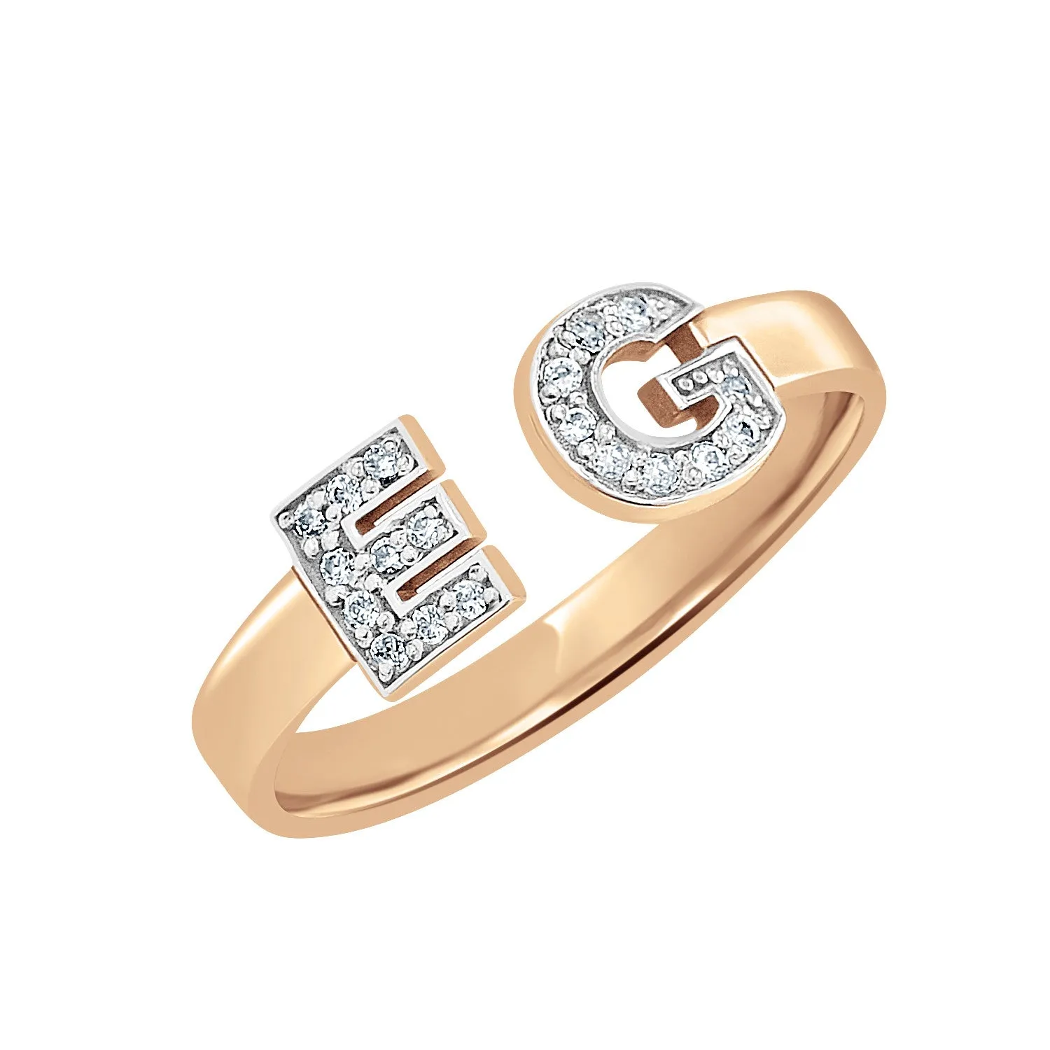 14K Gold Two Initial Diamond Ring
