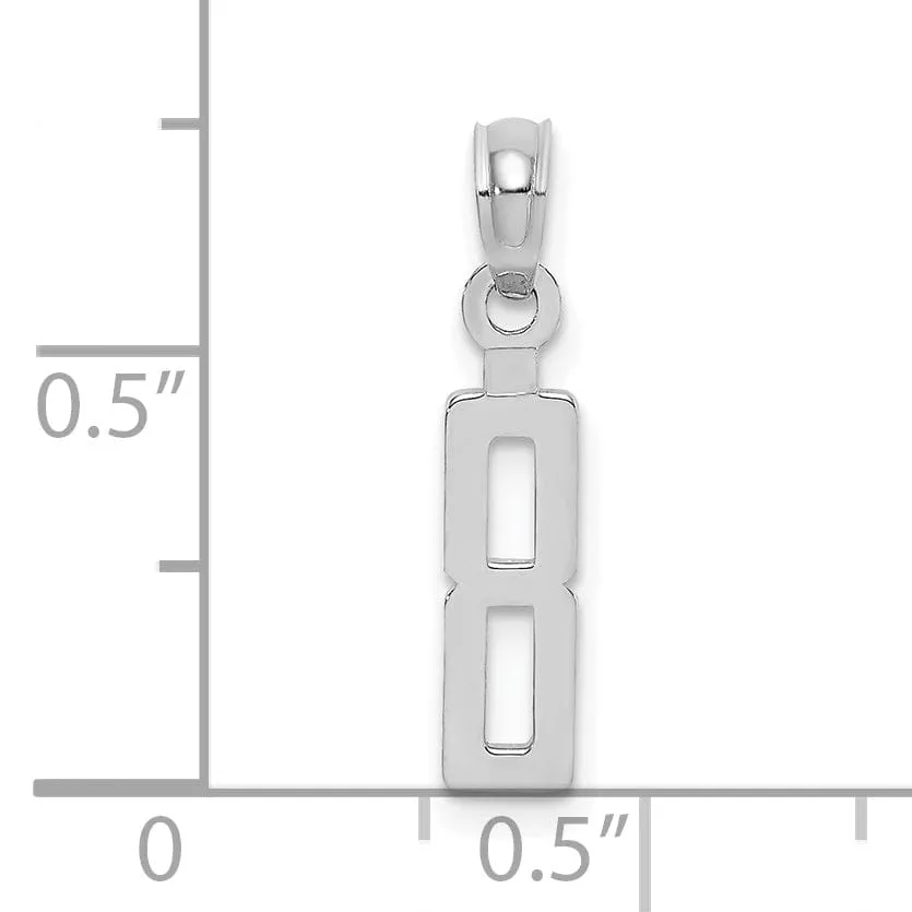 14K White Gold Polished Finished Block Script Design Number 8 Charm Pendant