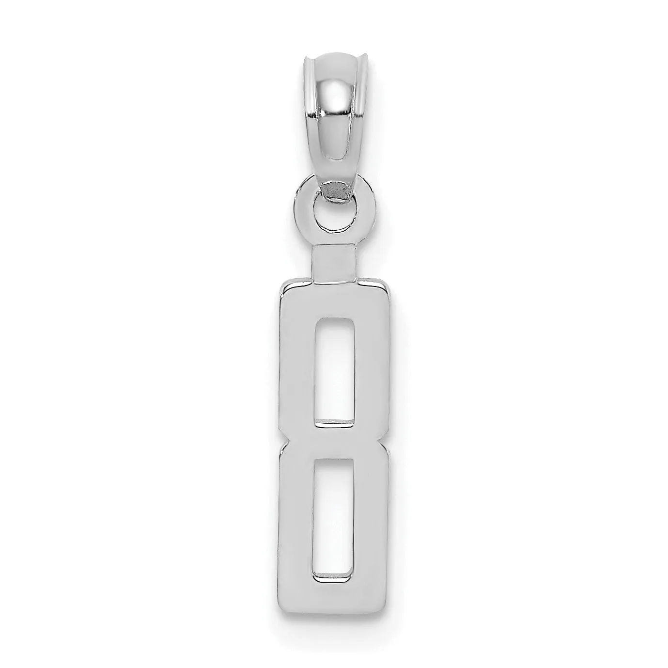 14K White Gold Polished Finished Block Script Design Number 8 Charm Pendant