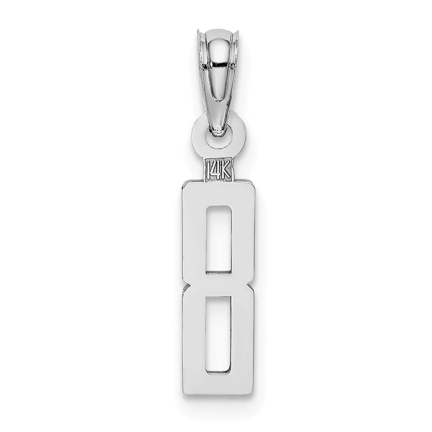 14K White Gold Polished Finished Block Script Design Number 8 Charm Pendant