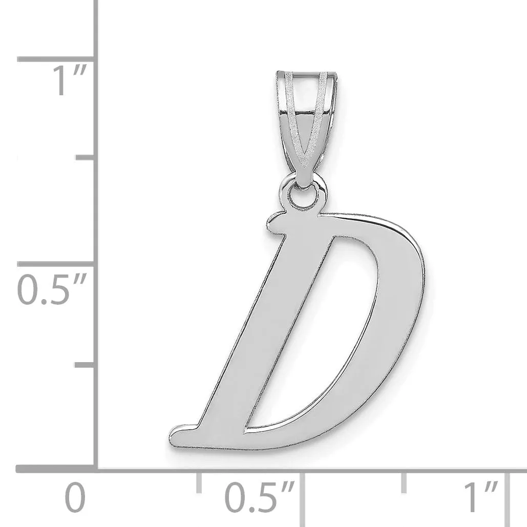 14k White Gold  Slanted Design Letter D Initial Charm Pendant