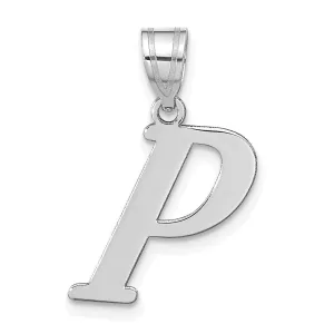 14k White Gold  Slanted Design Letter P Initial Charm Pendant
