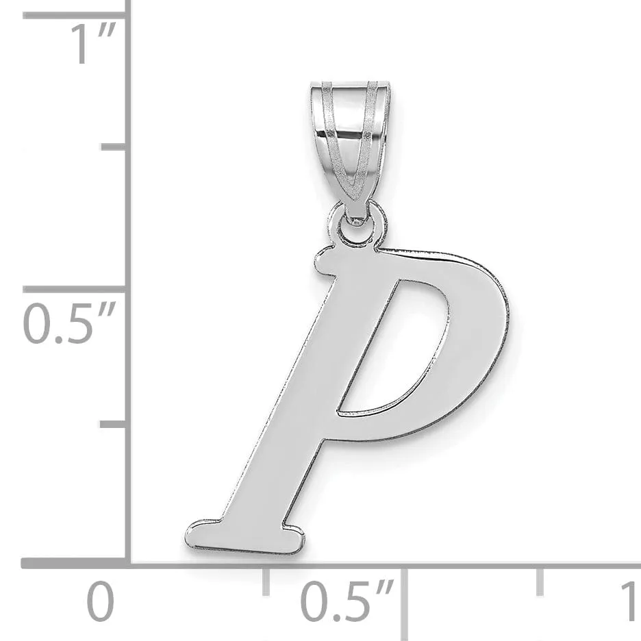 14k White Gold  Slanted Design Letter P Initial Charm Pendant