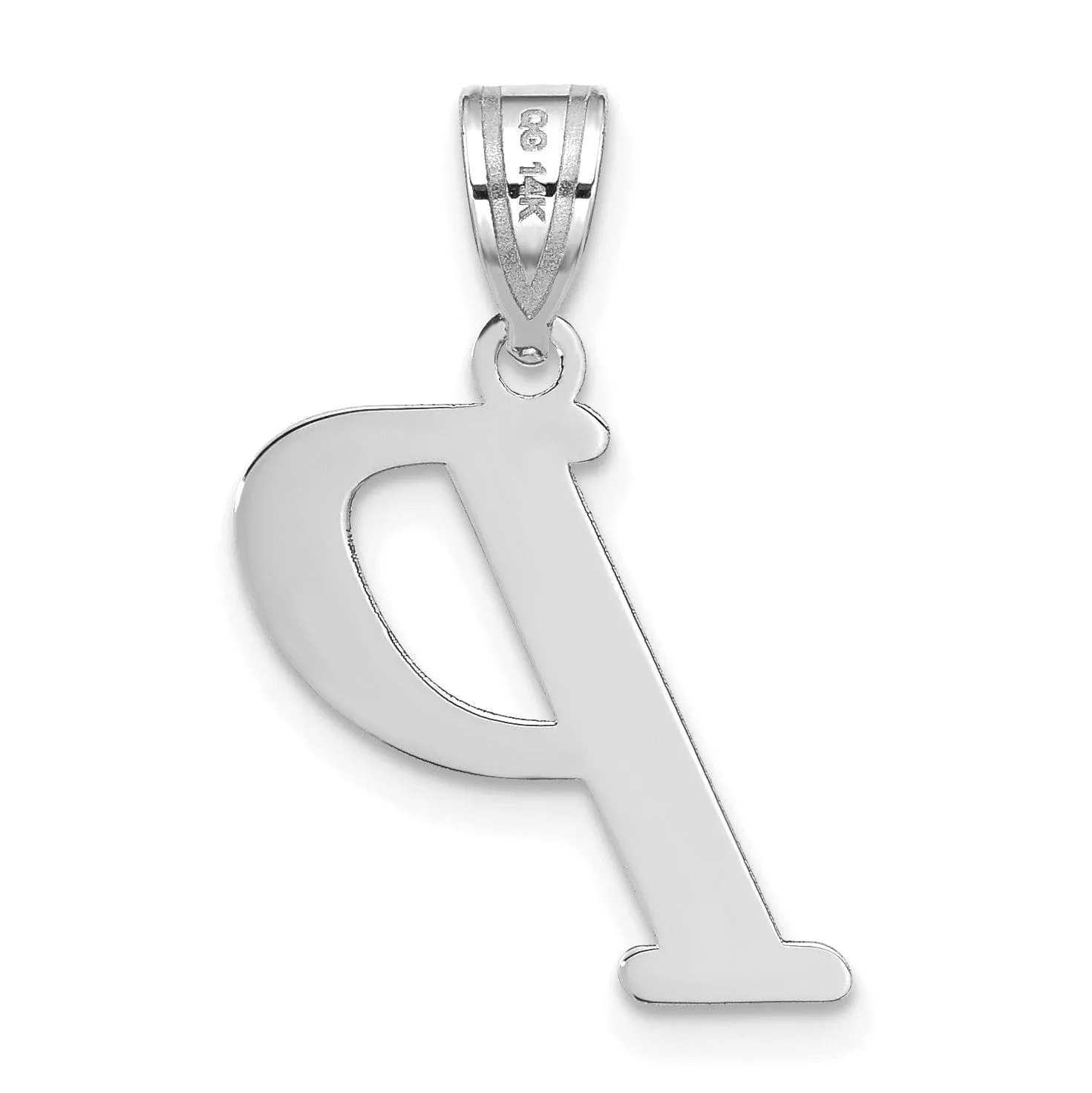14k White Gold  Slanted Design Letter P Initial Charm Pendant
