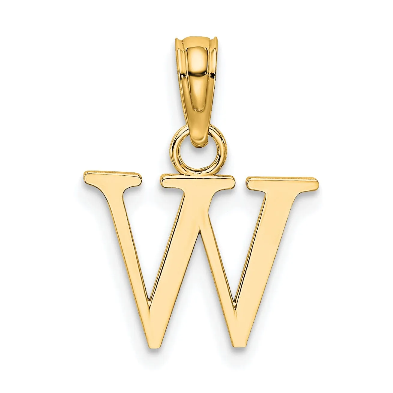 14K Yellow Gold Block Design Small Letter W Initial Charm Pendant