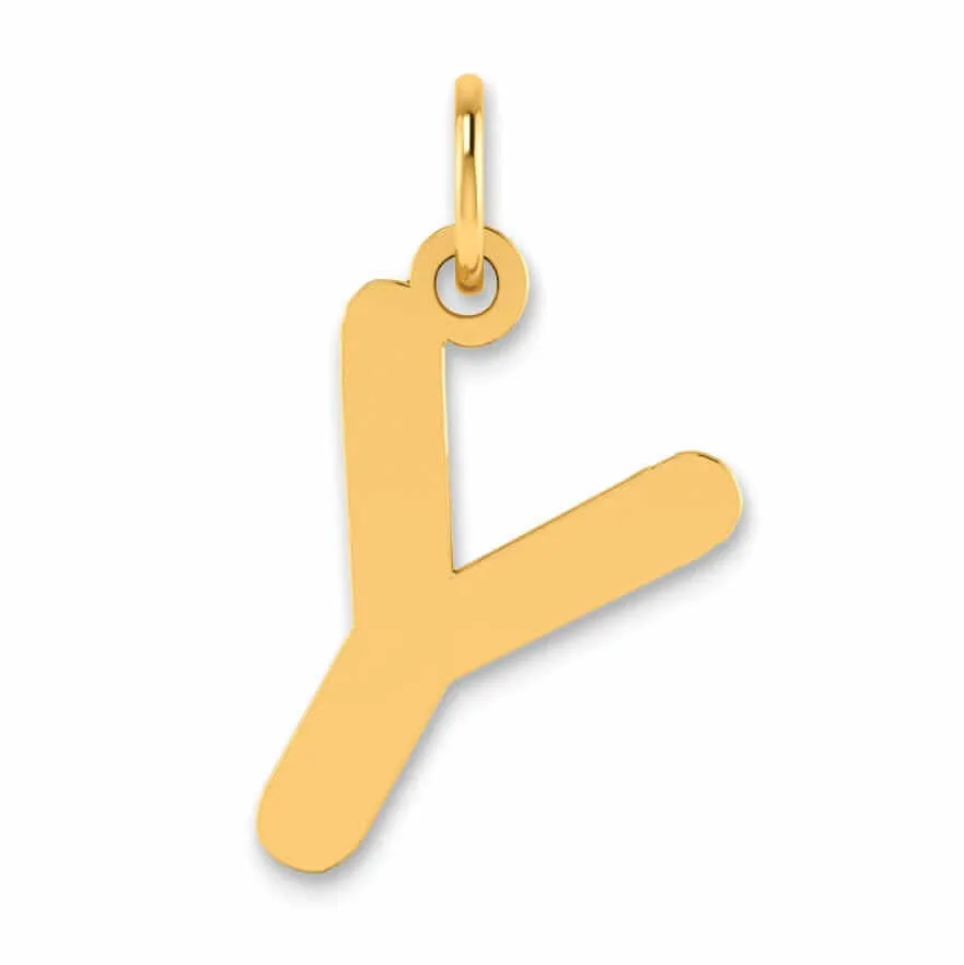 14k  Yellow Gold Slanted Design Bubble Letter Y Initial Pendant