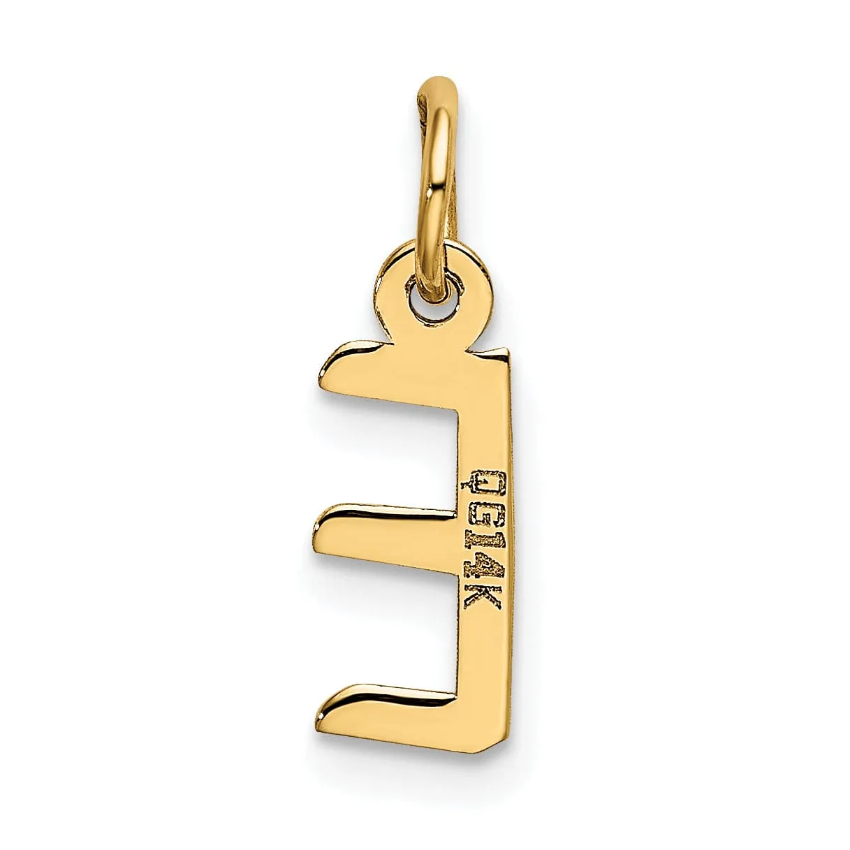 14k Yellow Gold Small Slanted Block Letter E Initial Pendant