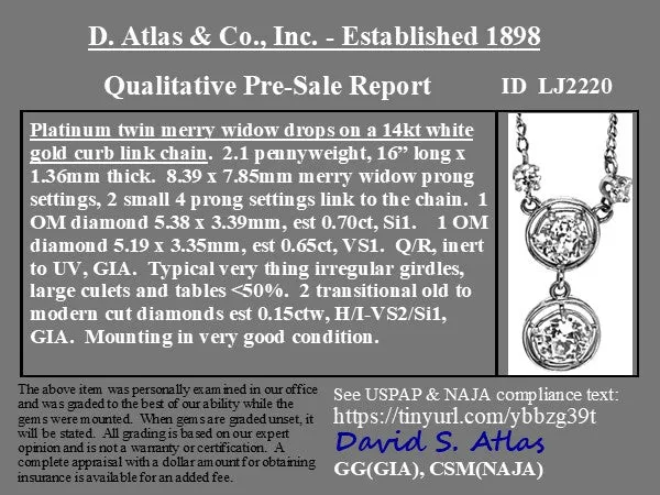1.50ctw Old Mine Cut Diamond Drop Pendant