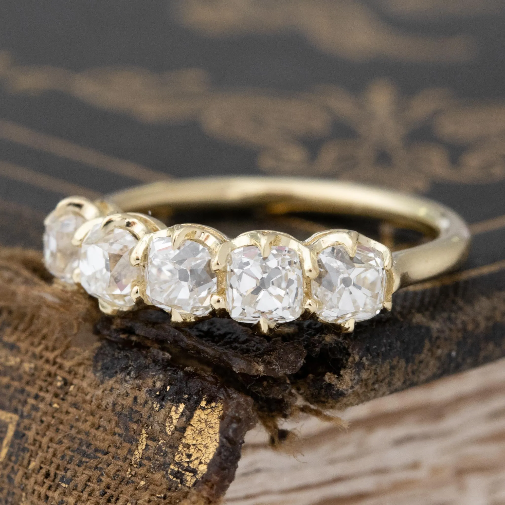 1.58ctw Old Mine Cut Diamond 5-Stone Band
