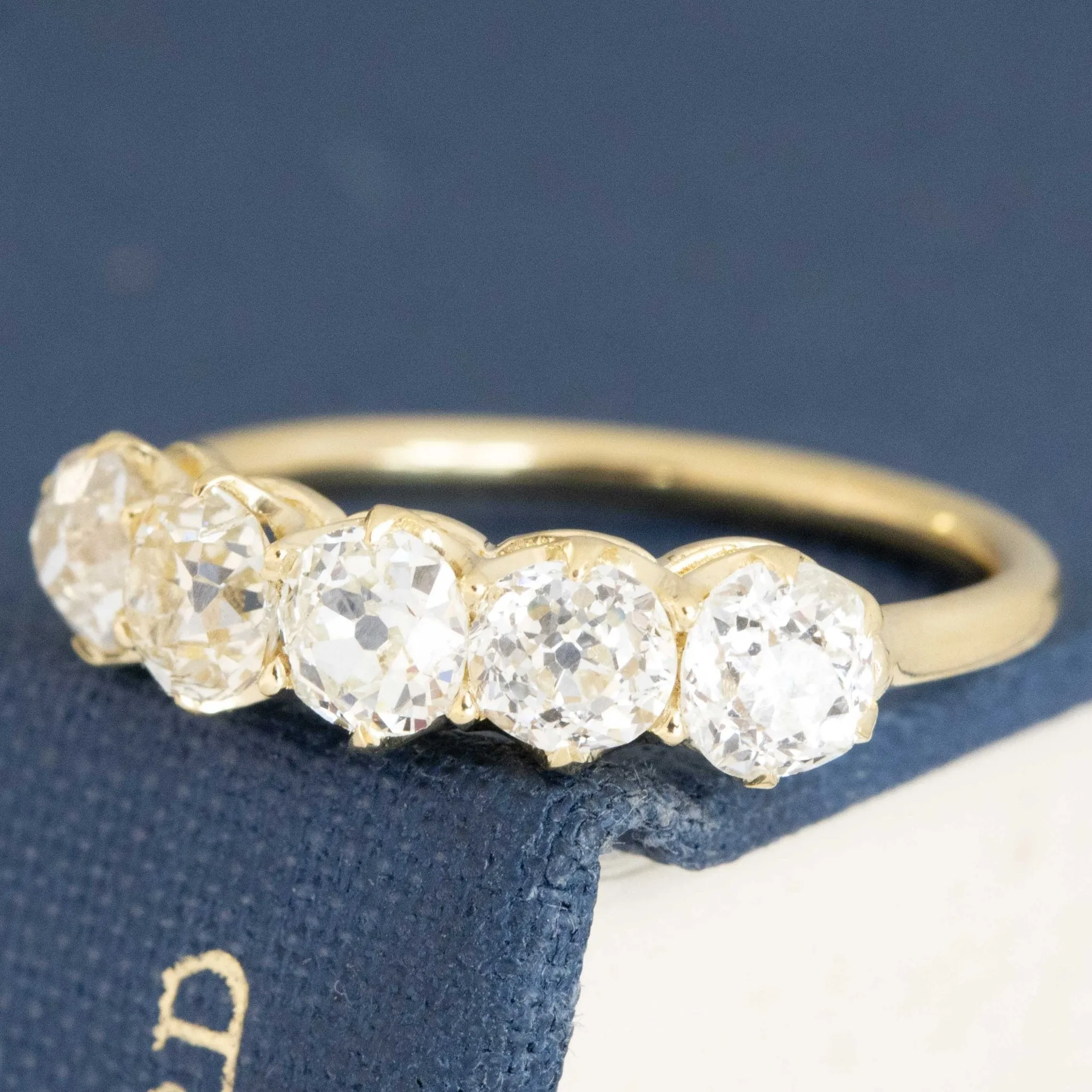 1.69ctw Old European Cut Diamond 5-Stone Half-Hoop Band
