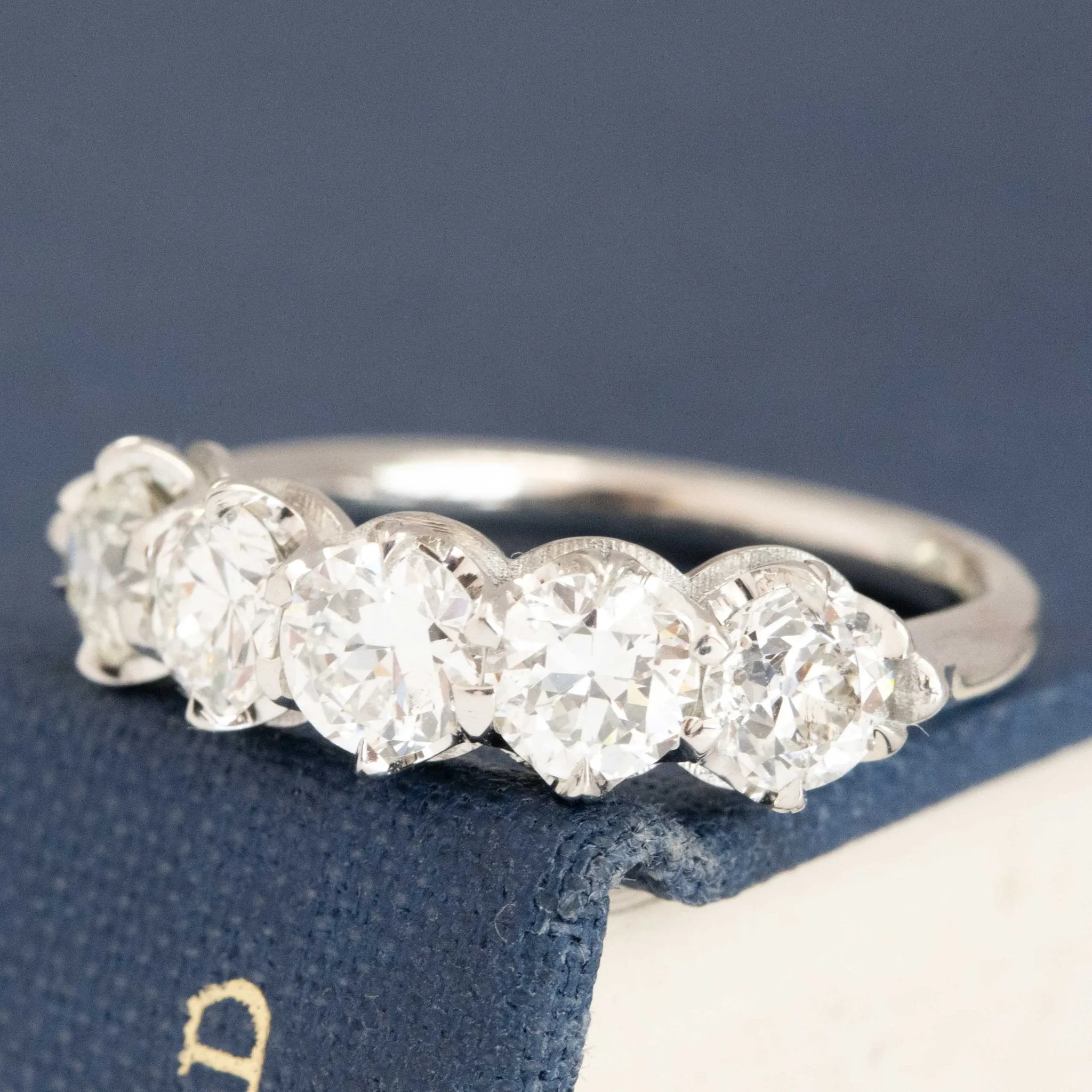 1.70ctw Old European Cut Diamond 5-Stone Half-Hoop Band