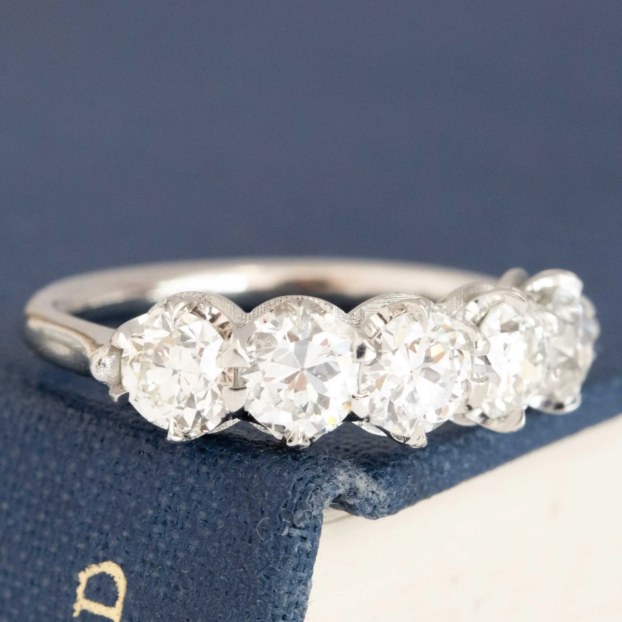 1.70ctw Old European Cut Diamond 5-Stone Half-Hoop Band