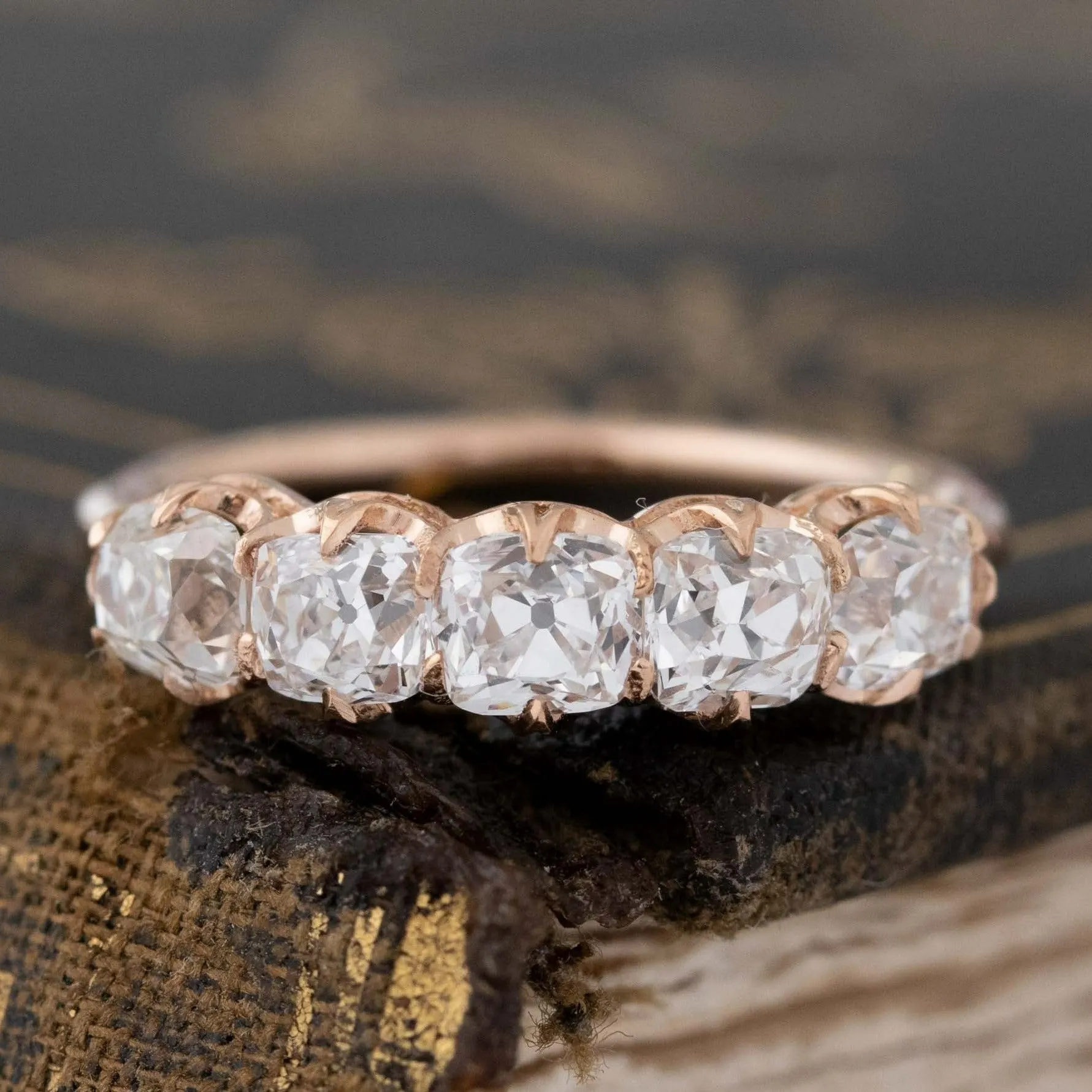 1.77ctw Old Mine Cut Diamond 5-Stone Band