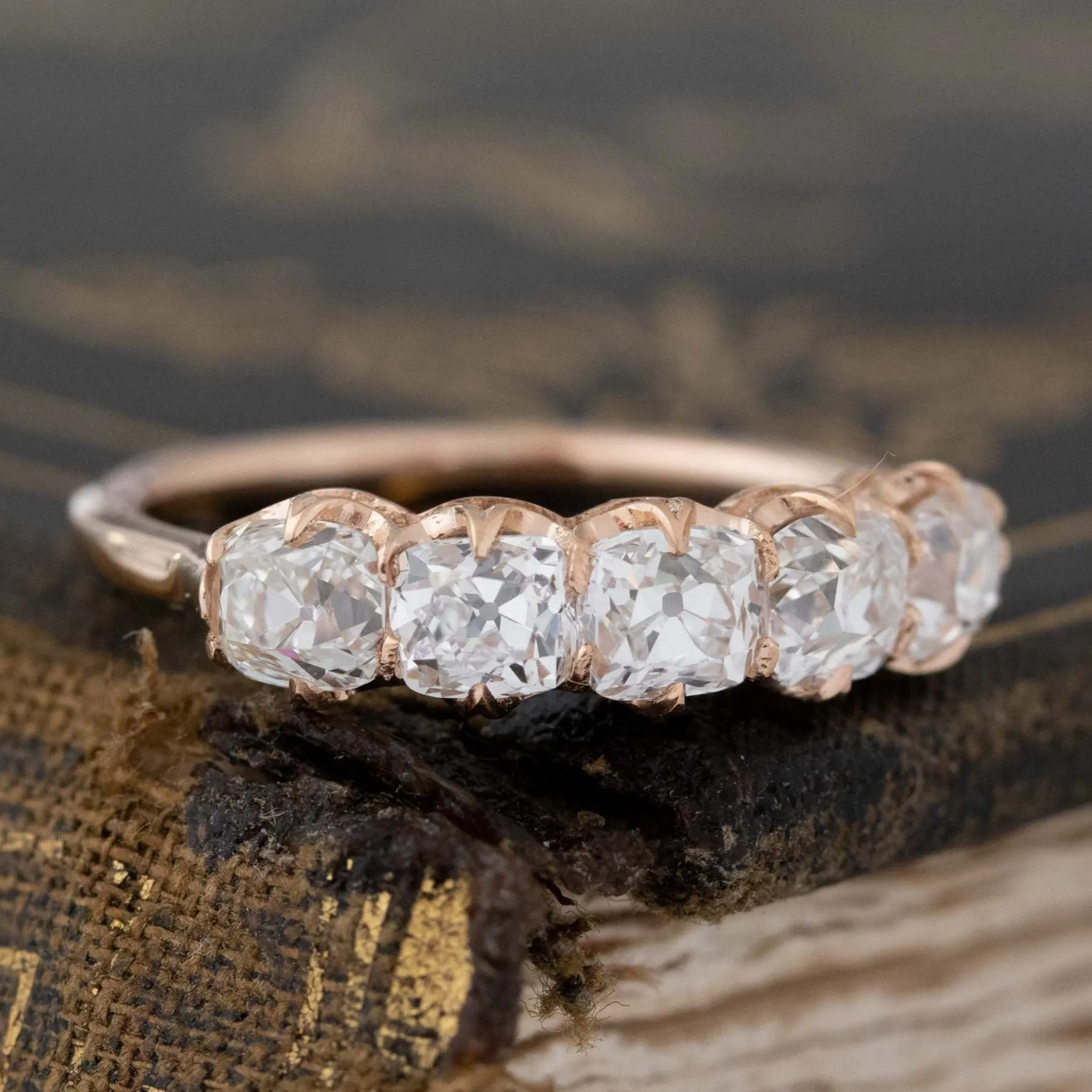 1.77ctw Old Mine Cut Diamond 5-Stone Band