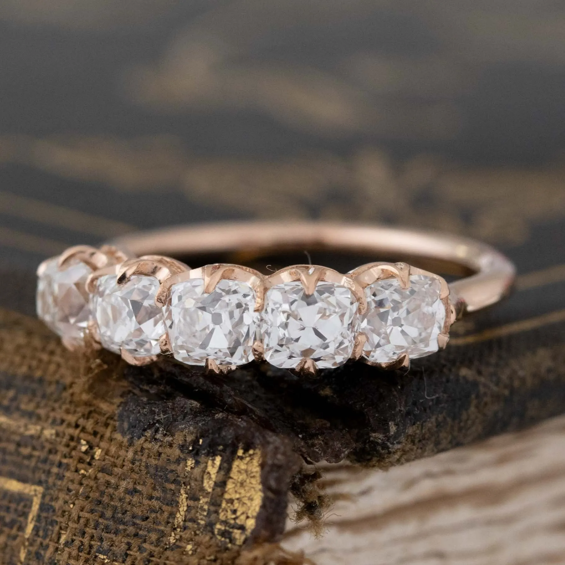 1.77ctw Old Mine Cut Diamond 5-Stone Band