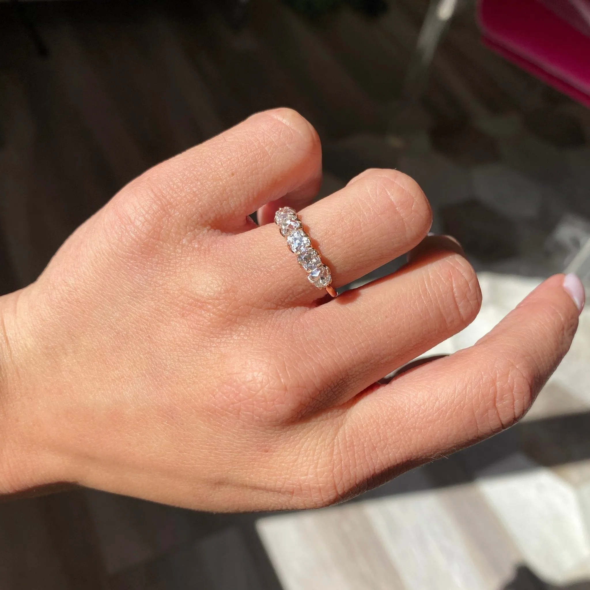 1.77ctw Old Mine Cut Diamond 5-Stone Band