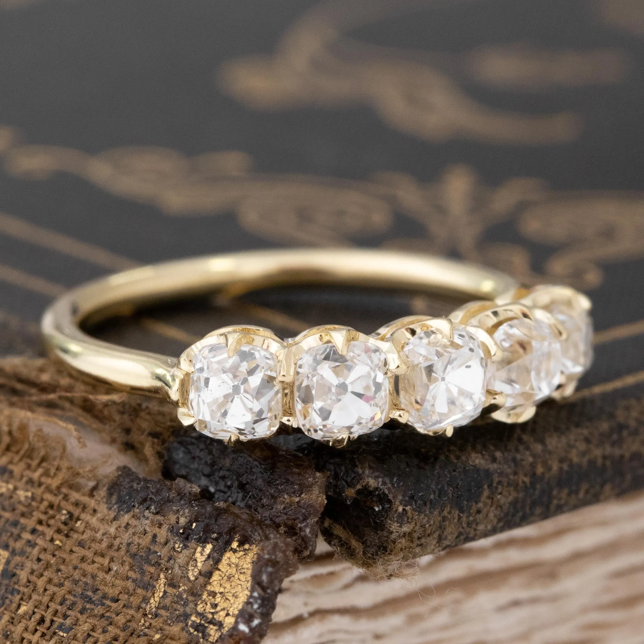 1.78ctw Old Mine Cut Diamond 5-Stone Band