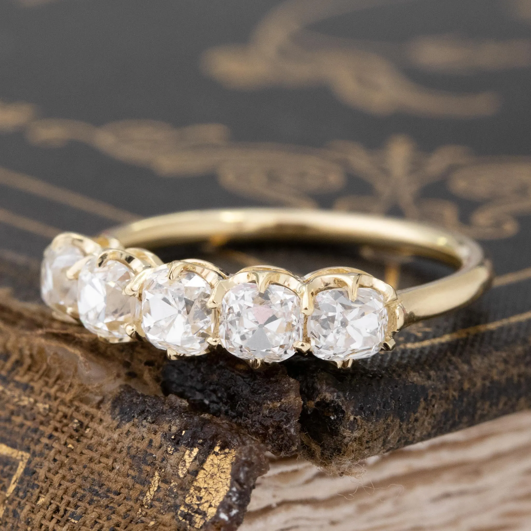 1.78ctw Old Mine Cut Diamond 5-Stone Band