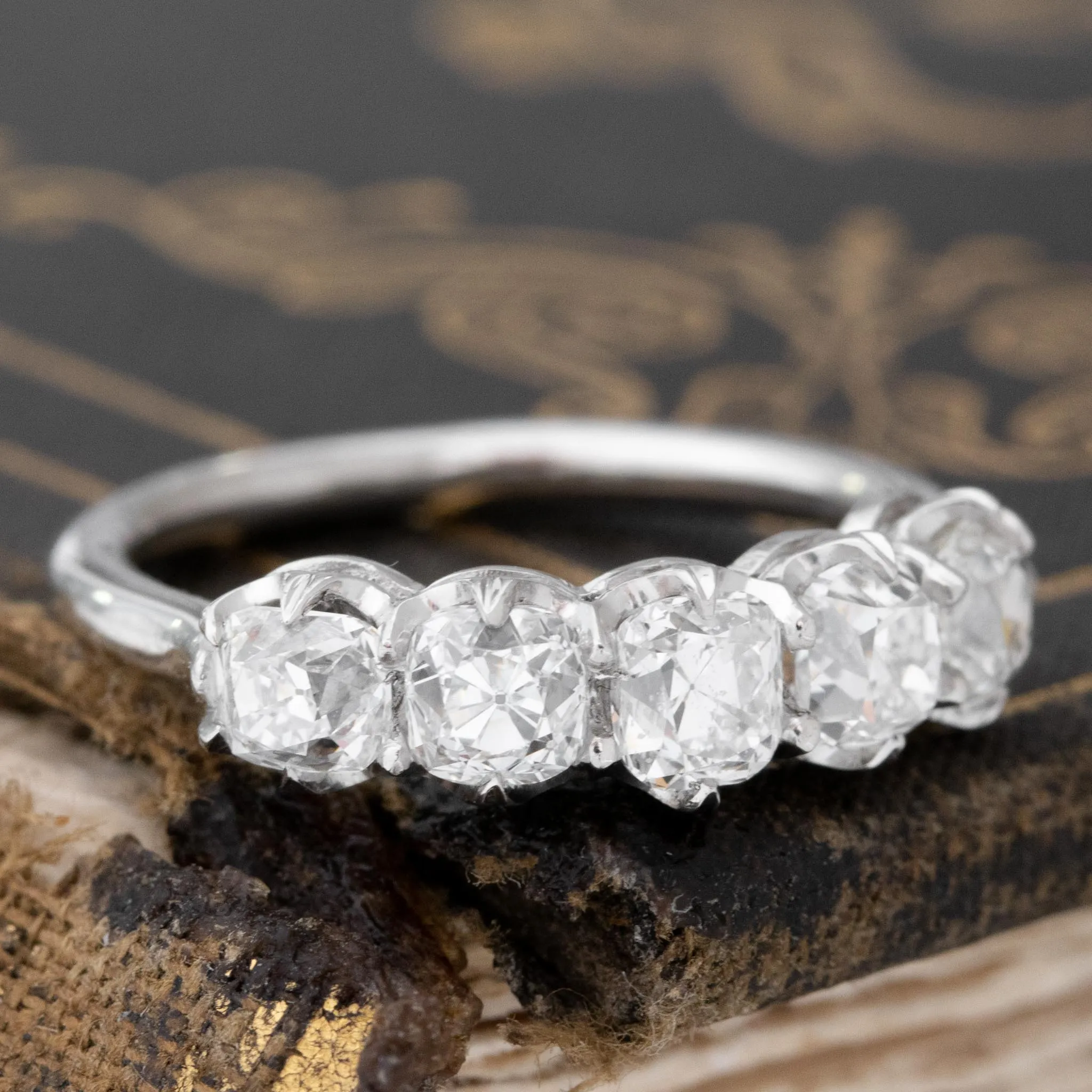 1.82ctw Old Mine Cut Diamond 5-Stone Band