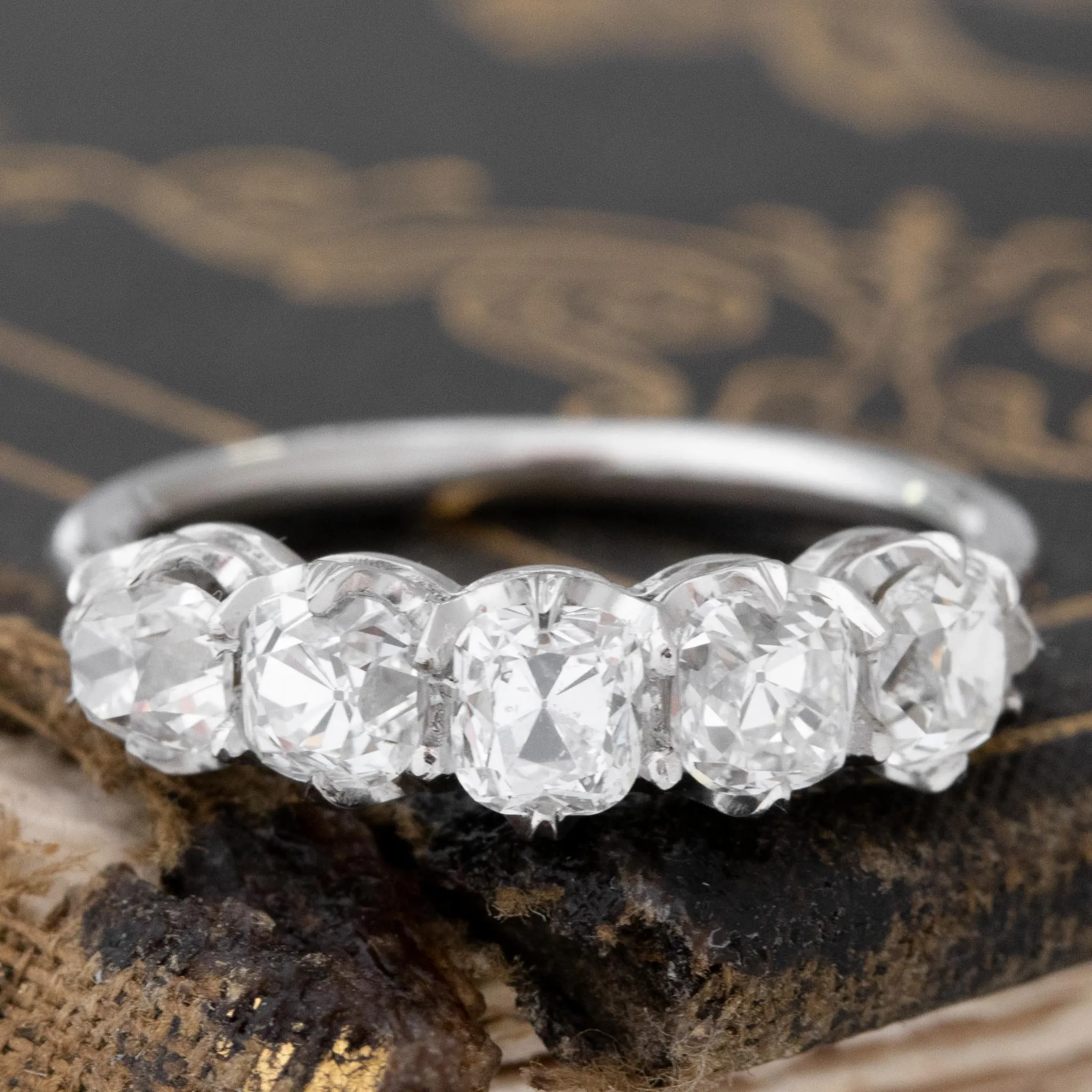1.82ctw Old Mine Cut Diamond 5-Stone Band