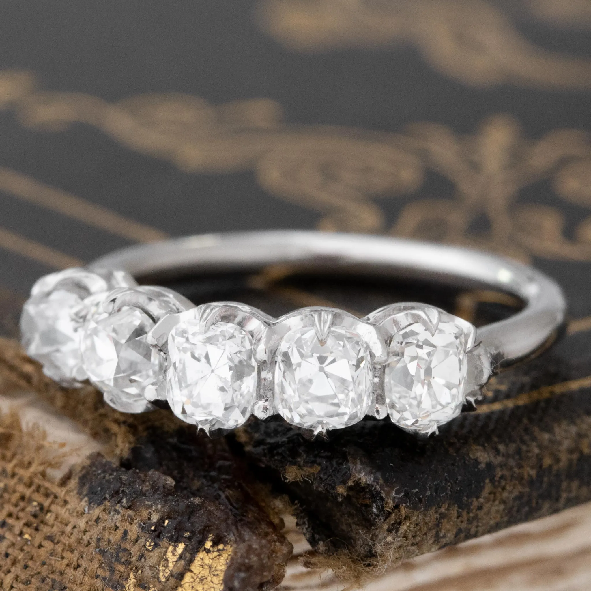 1.82ctw Old Mine Cut Diamond 5-Stone Band