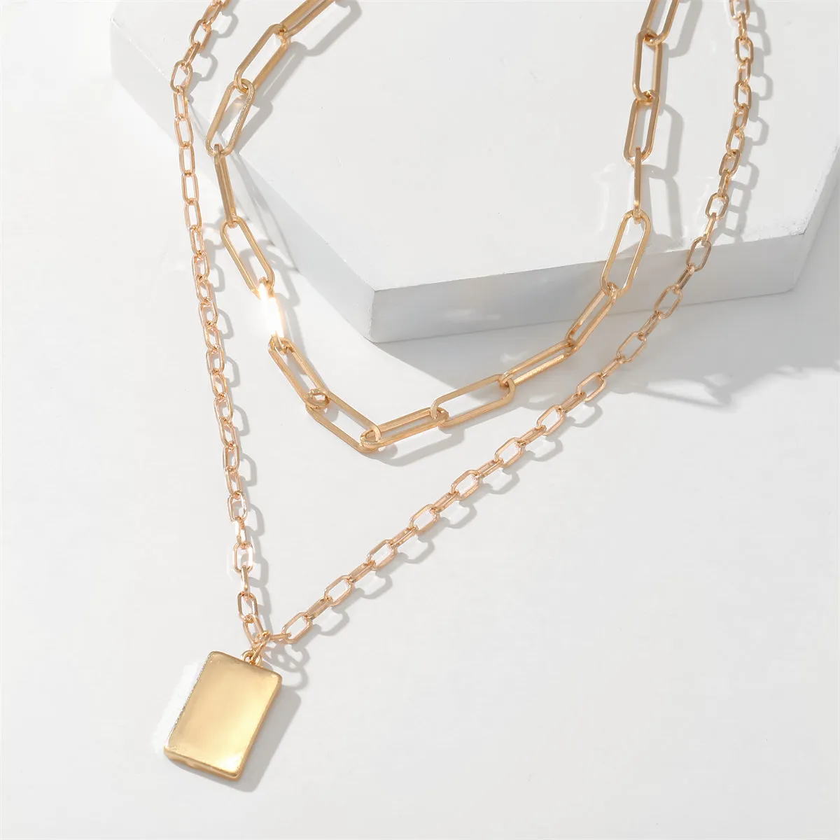 18K Gold-Plated Tag Pendant Necklace Set