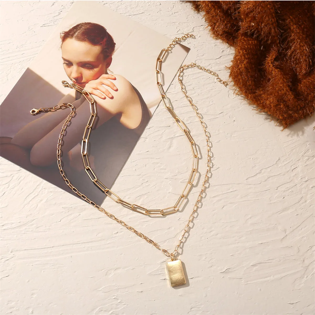18K Gold-Plated Tag Pendant Necklace Set