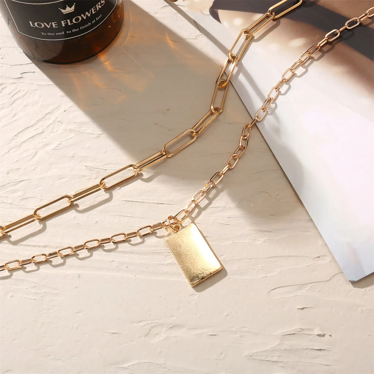 18K Gold-Plated Tag Pendant Necklace Set