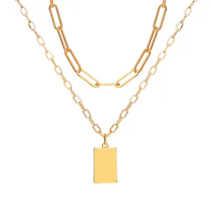 18K Gold-Plated Tag Pendant Necklace Set