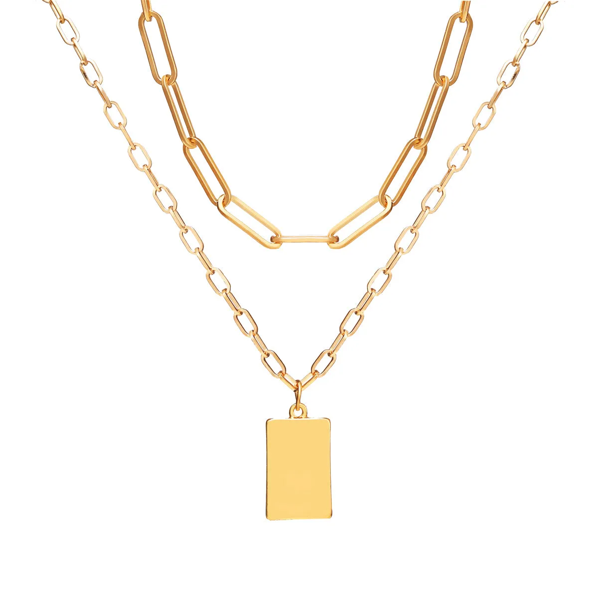 18K Gold-Plated Tag Pendant Necklace Set