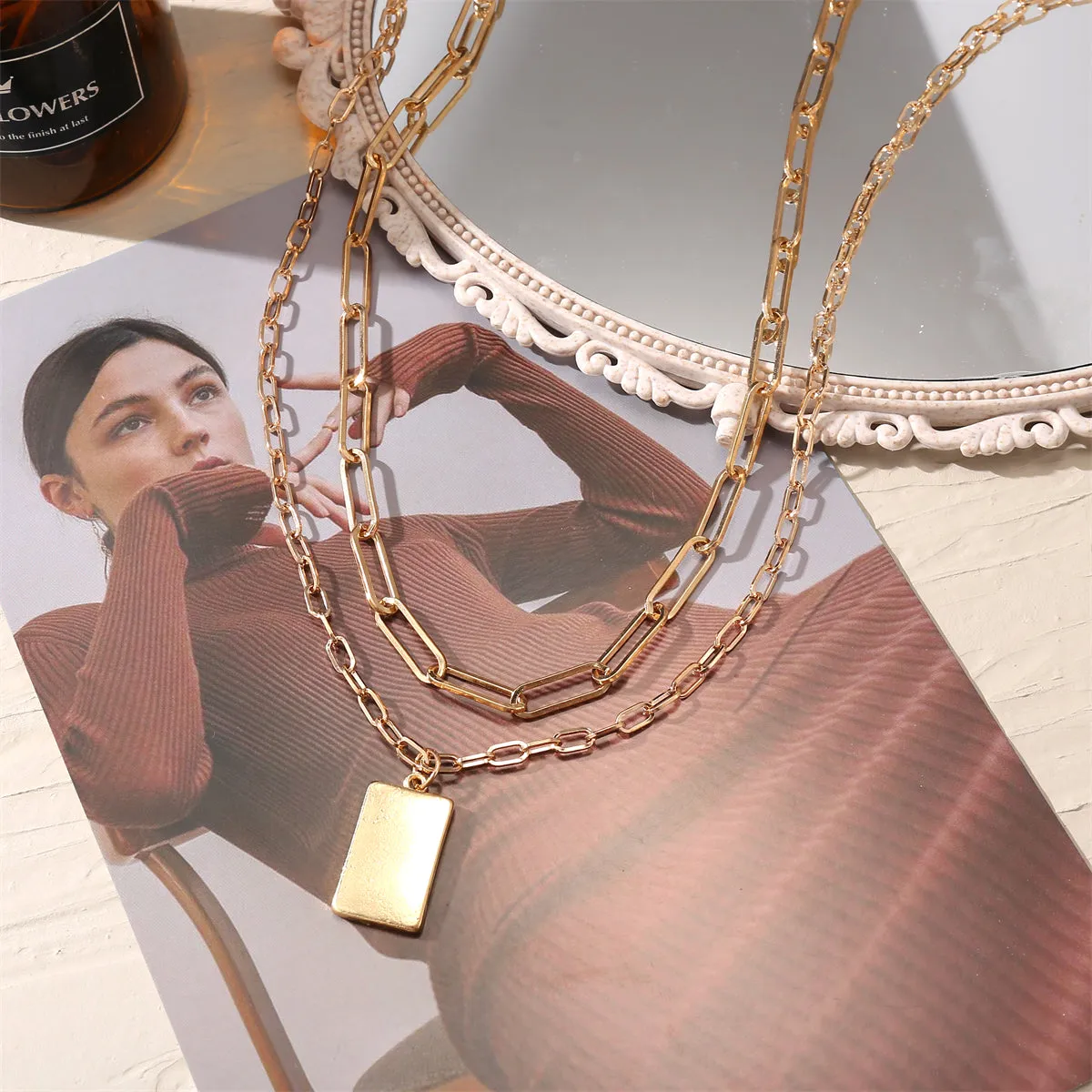 18K Gold-Plated Tag Pendant Necklace Set
