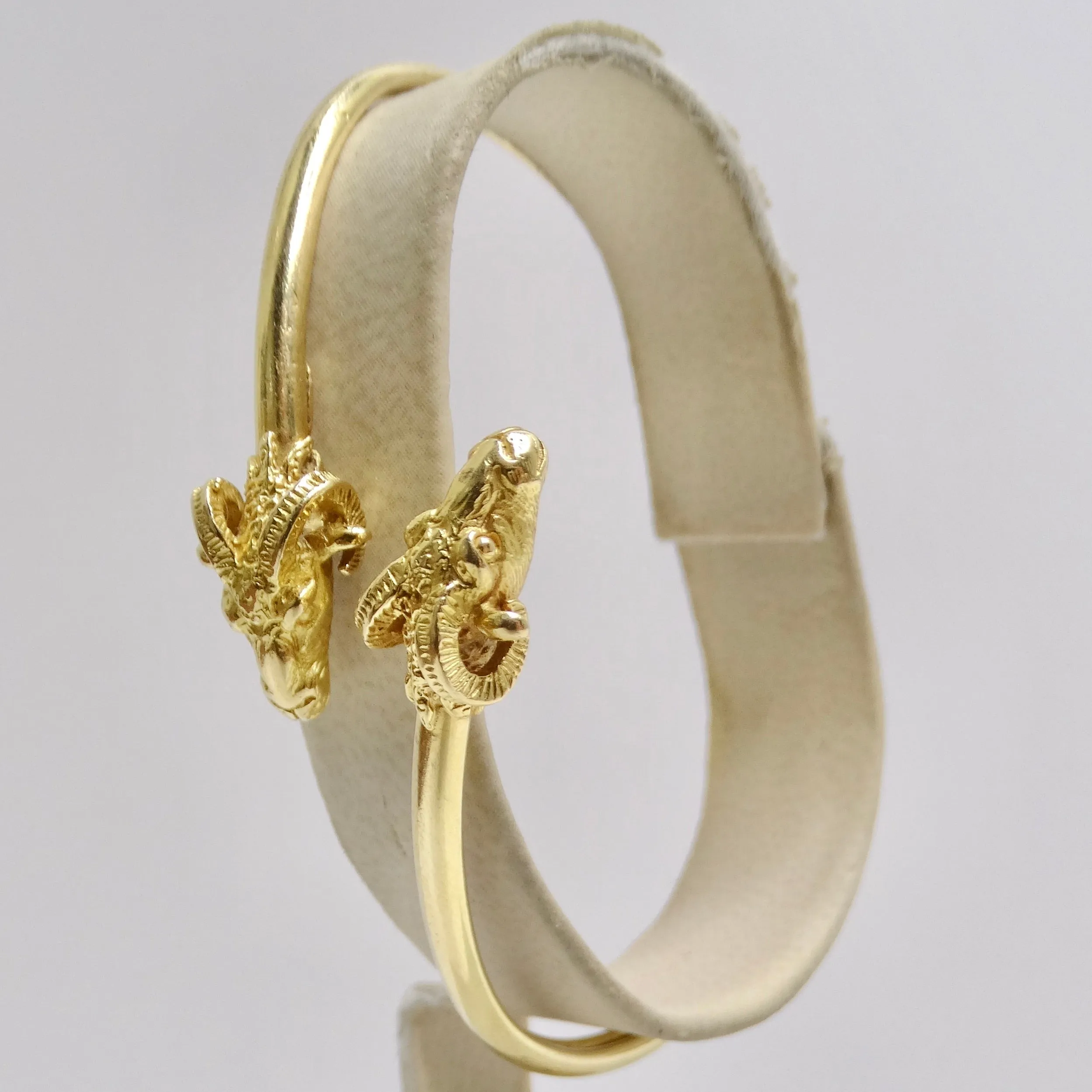 18K Solid Gold 1960s Ram Head Cuff Bracelet