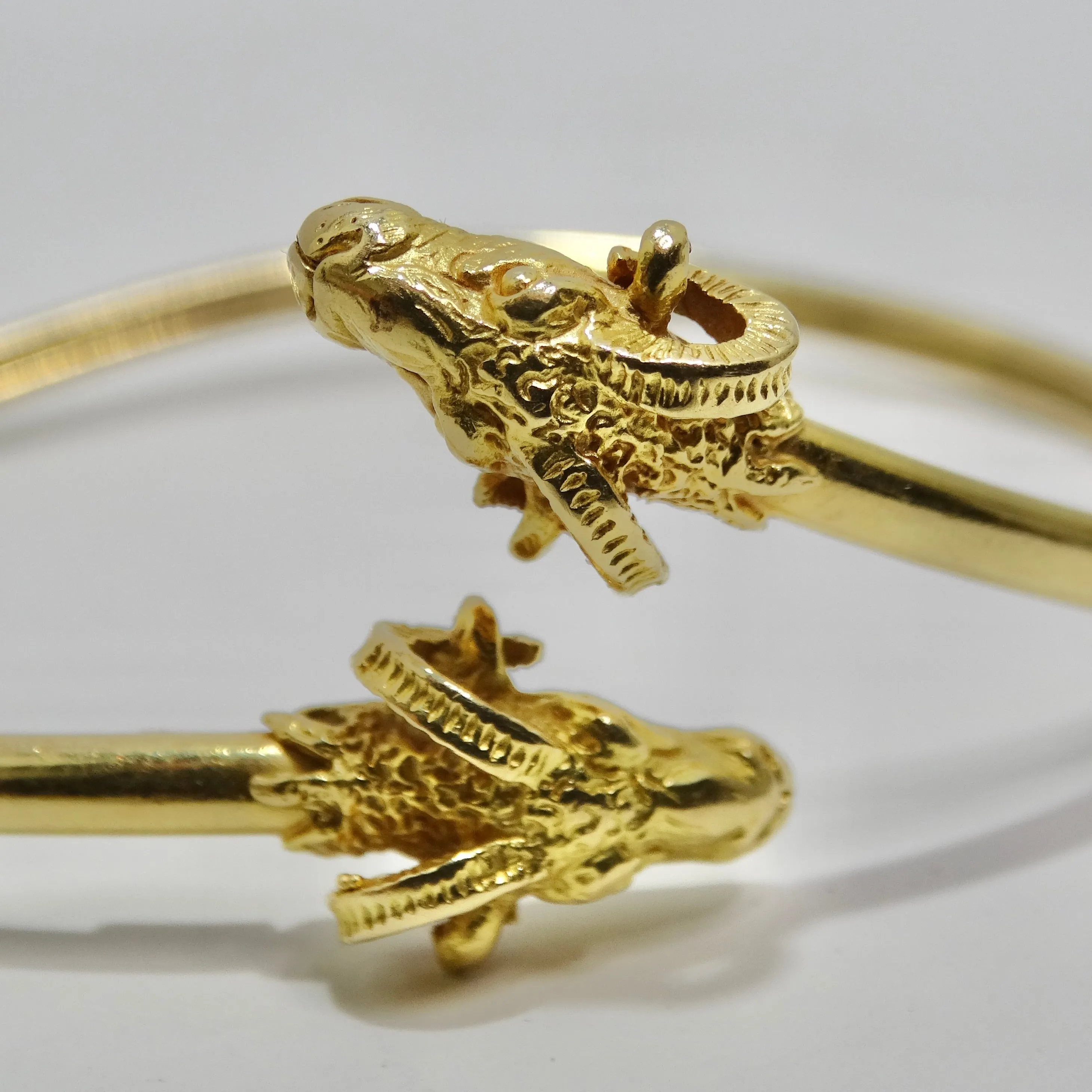 18K Solid Gold 1960s Ram Head Cuff Bracelet