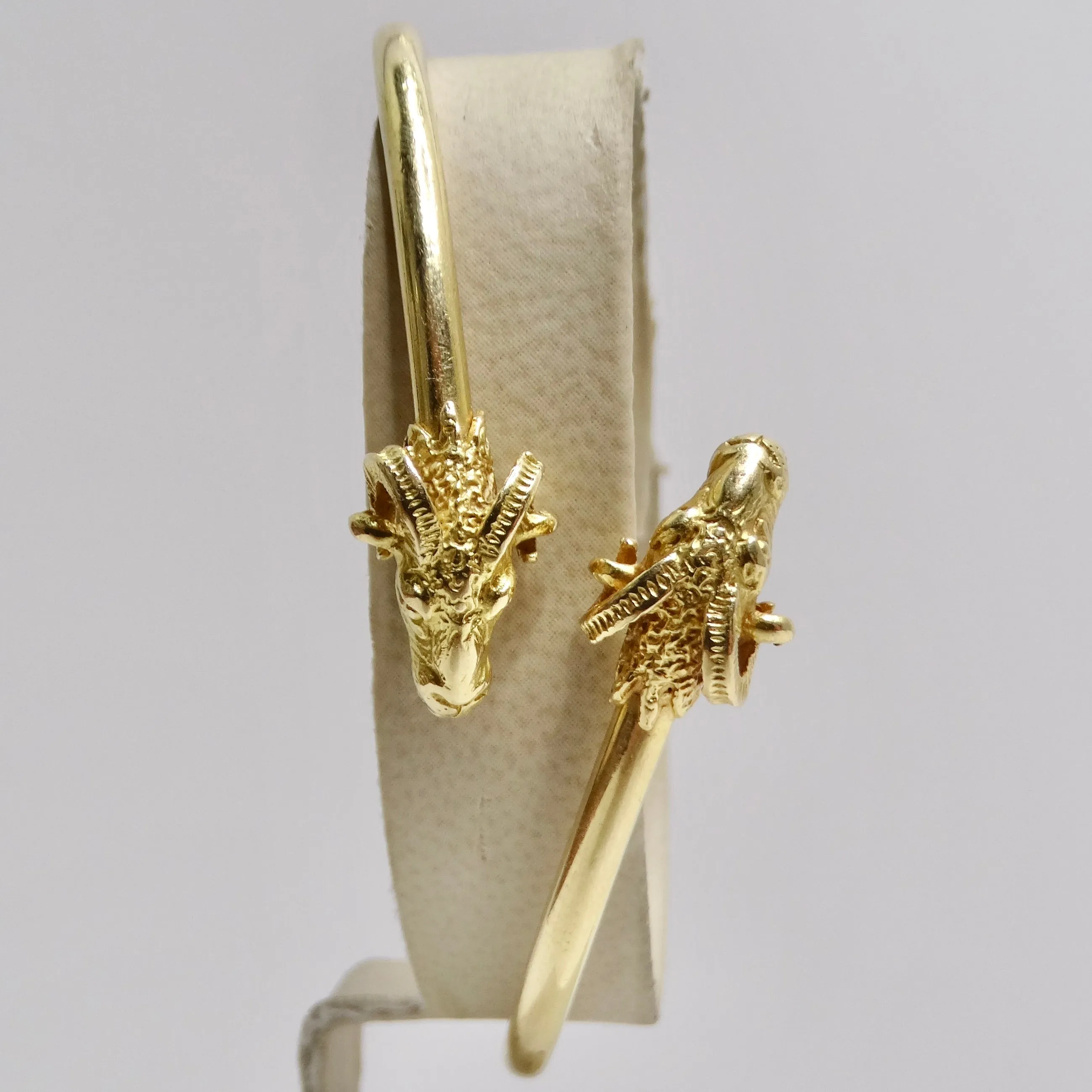 18K Solid Gold 1960s Ram Head Cuff Bracelet