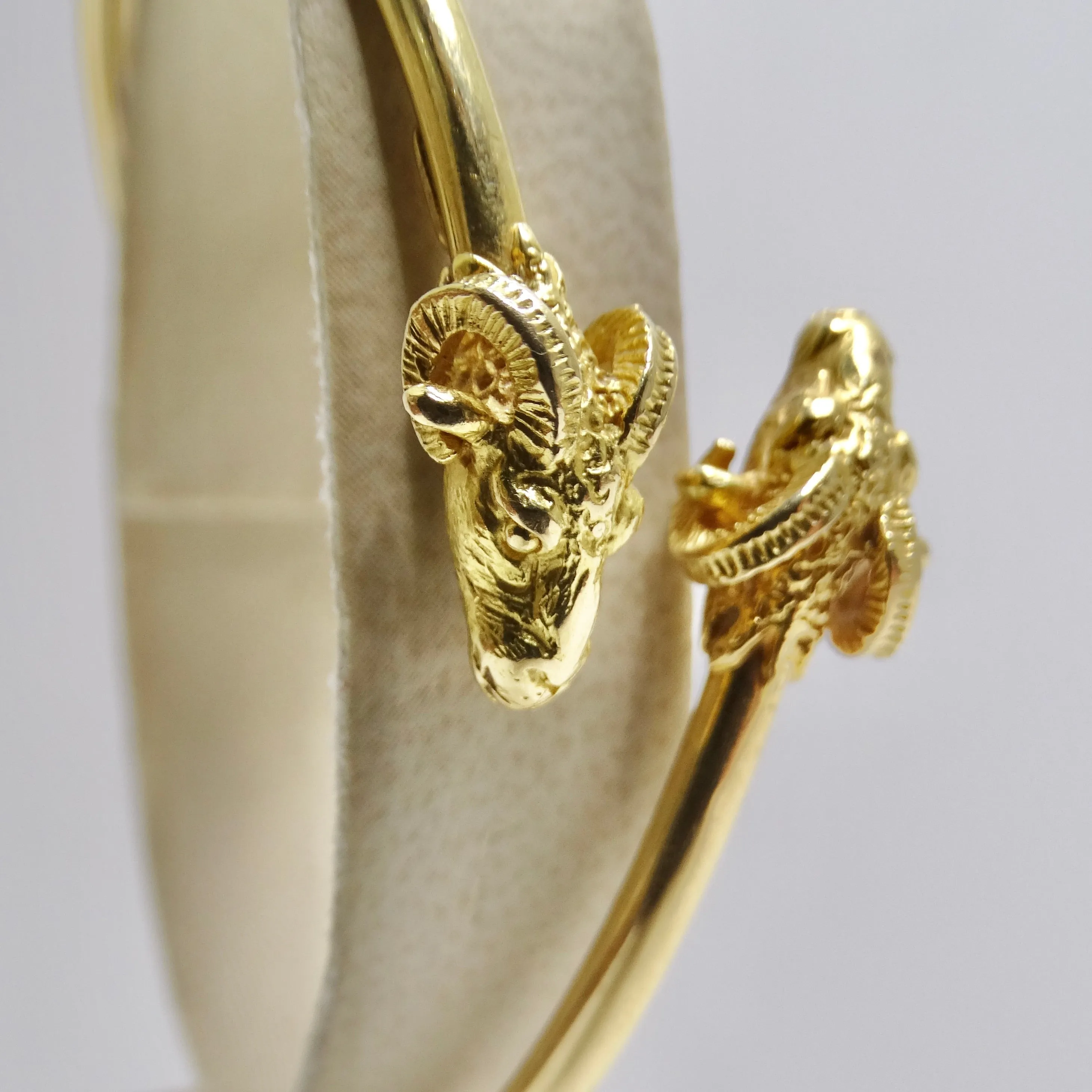 18K Solid Gold 1960s Ram Head Cuff Bracelet