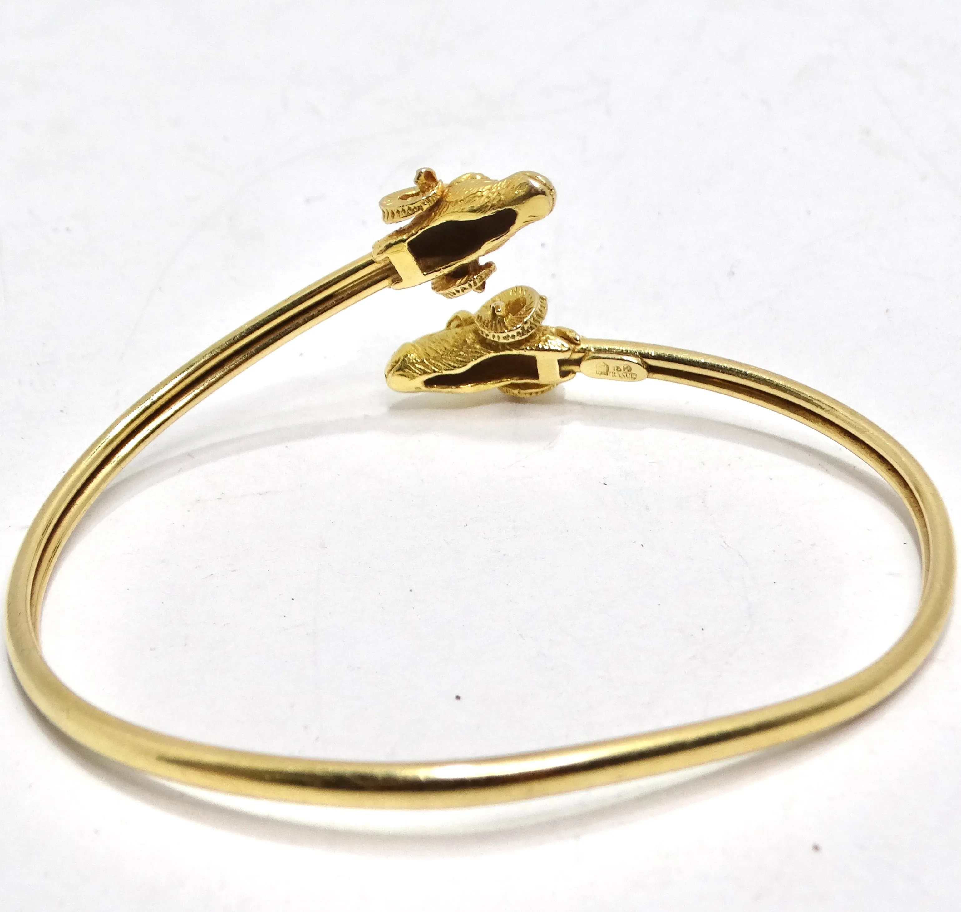 18K Solid Gold 1960s Ram Head Cuff Bracelet