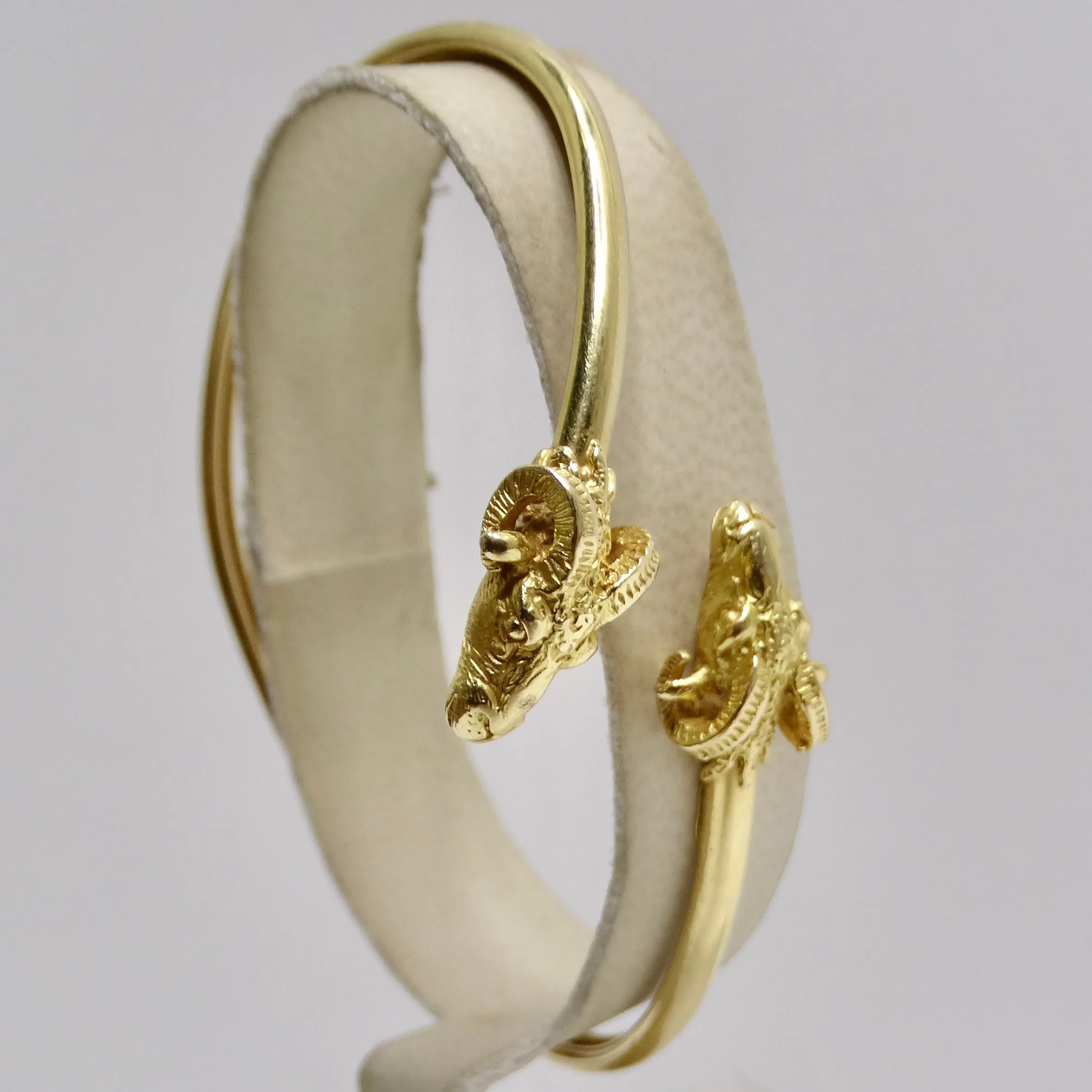 18K Solid Gold 1960s Ram Head Cuff Bracelet