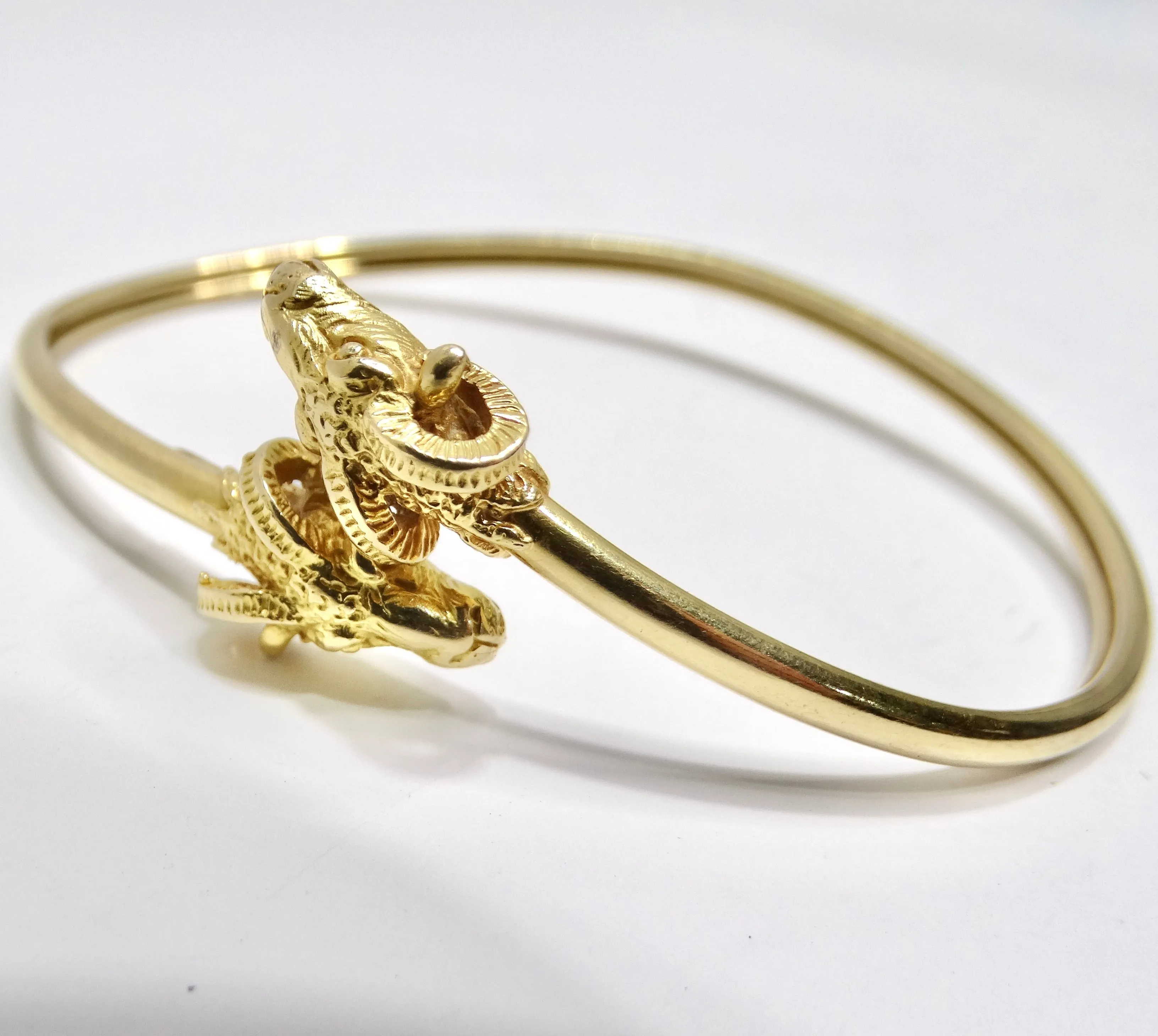 18K Solid Gold 1960s Ram Head Cuff Bracelet