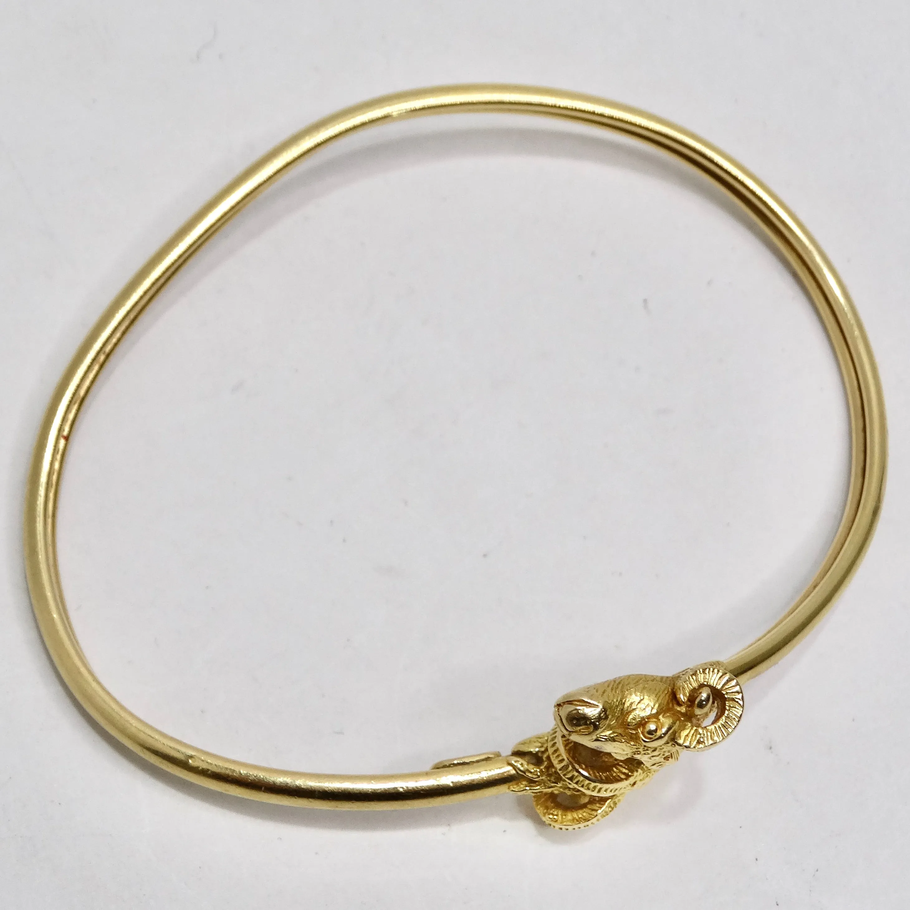 18K Solid Gold 1960s Ram Head Cuff Bracelet