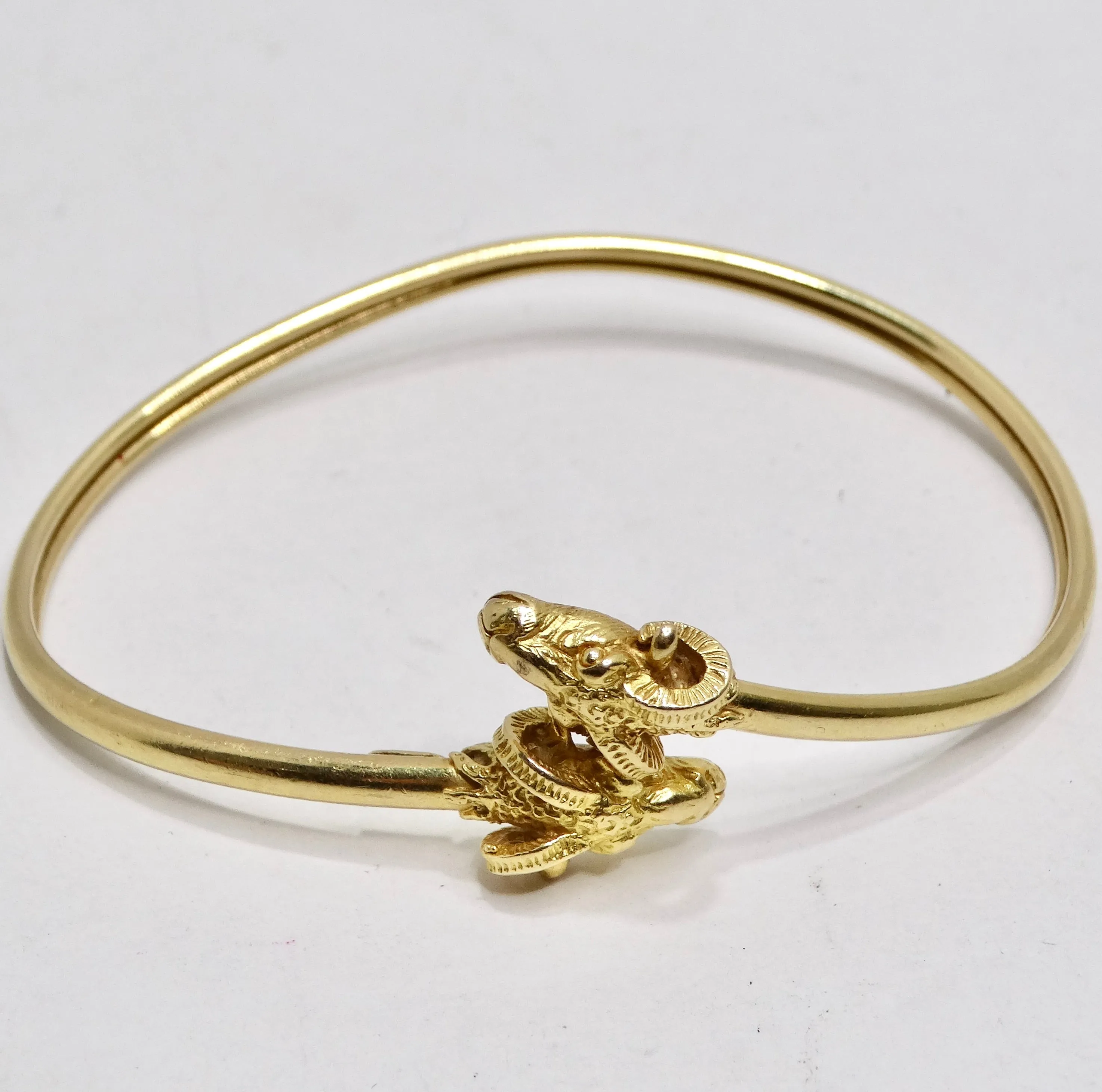 18K Solid Gold 1960s Ram Head Cuff Bracelet