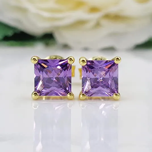 18k White Gold Plated Created Amethyst Stud Earrings